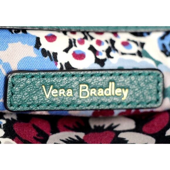 Vera Bradley GREEN BLACK REAL LEATHER ZIP AROUND SHOULDER BAG HANDBAG TOTE PURSE - Picture 12 of 16